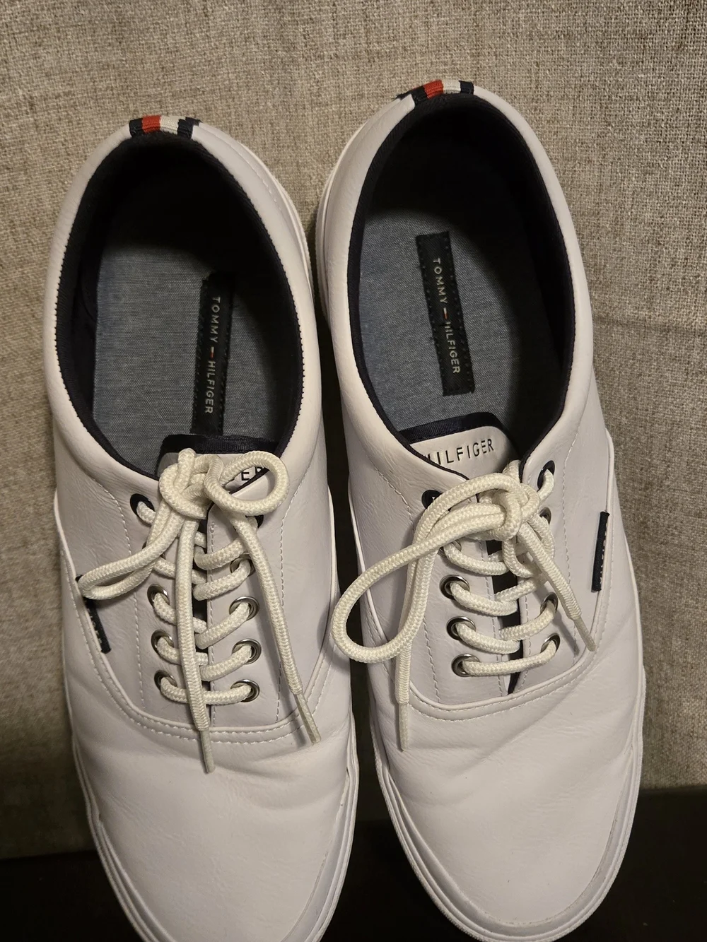 Tommy Hilfiger White Men’s Leather Boat Shoes with Navy Lining
